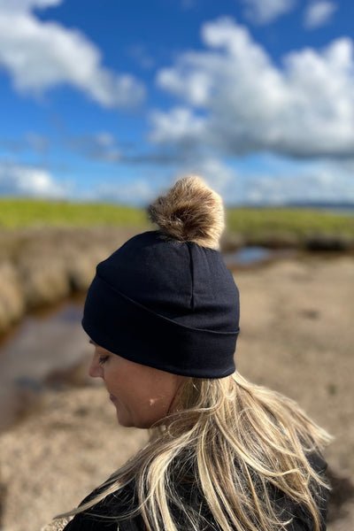 EBONY_POM POM DETACHABLE FOR 100% MERINO BEANIE TAN & BLACK _ _ Ebony Boutique NZ