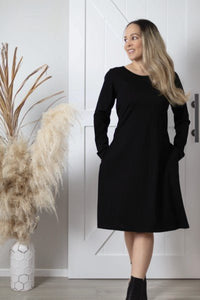 EBONY_MERINO SWING DRESS LONG SLEEVES BLACK _ MERINO SWING DRESS LONG SLEEVES BLACK _ Ebony Boutique NZ