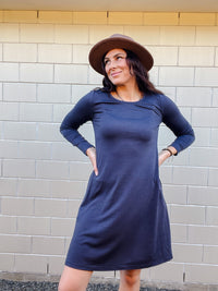 EBONY_MERINO SWING DRESS LONG SLEEVES INDI BLUE _ MERINO SWING DRESS LONG SLEEVES INDI BLUE _ Ebony Boutique NZ