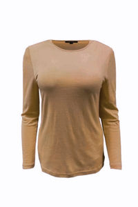 EBONY_WOMENS 100% MERINO (210) LONG SLEEVE CREW TOP SAND _ WOMENS 100% MERINO (210) LONG SLEEVE CREW TOP SAND _ Ebony Boutique NZ