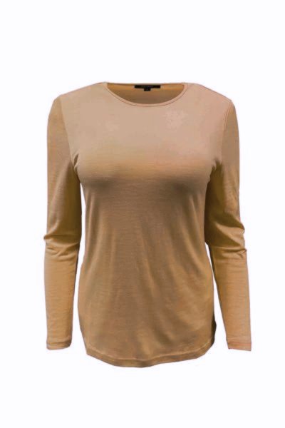 EBONY_WOMENS 100% MERINO (210) LONG SLEEVE CREW TOP SAND _ WOMENS 100% MERINO (210) LONG SLEEVE CREW TOP SAND _ Ebony Boutique NZ