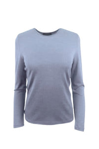 EBONY_WOMENS 100% MERINO (210) LONG SLEEVE SATIN CREW TOP DUSK BLUE _ WOMENS 100% MERINO (210) LONG SLEEVE SATIN CREW TOP DUSK BLUE _ Ebony Boutique NZ