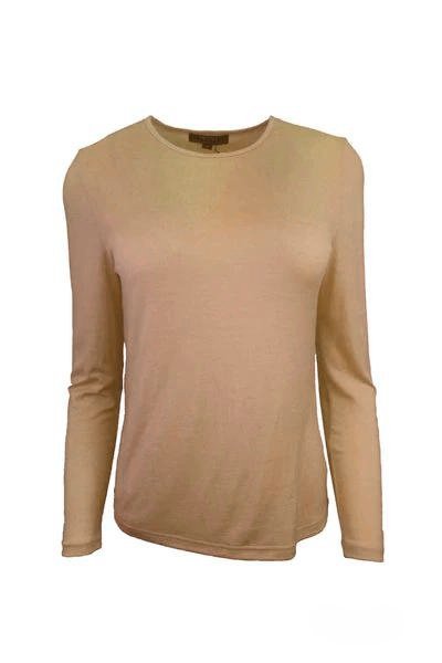 EBONY_WOMENS 100% MERINO (210) LONG SLEEVE SATIN CREW TOP SAND _ WOMENS 100% MERINO (210) LONG SLEEVE SATIN CREW TOP SAND _ Ebony Boutique NZ
