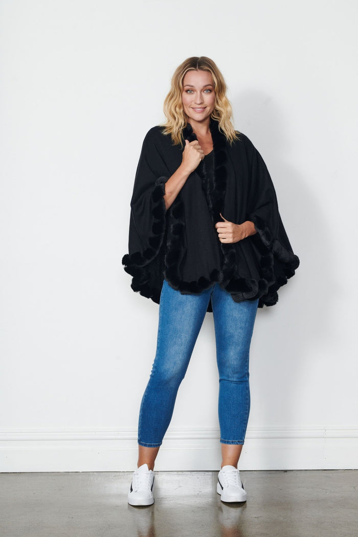 HOLMES AND FALLON_FAUX FUR EDGED WRAP _ _ Ebony Boutique NZ