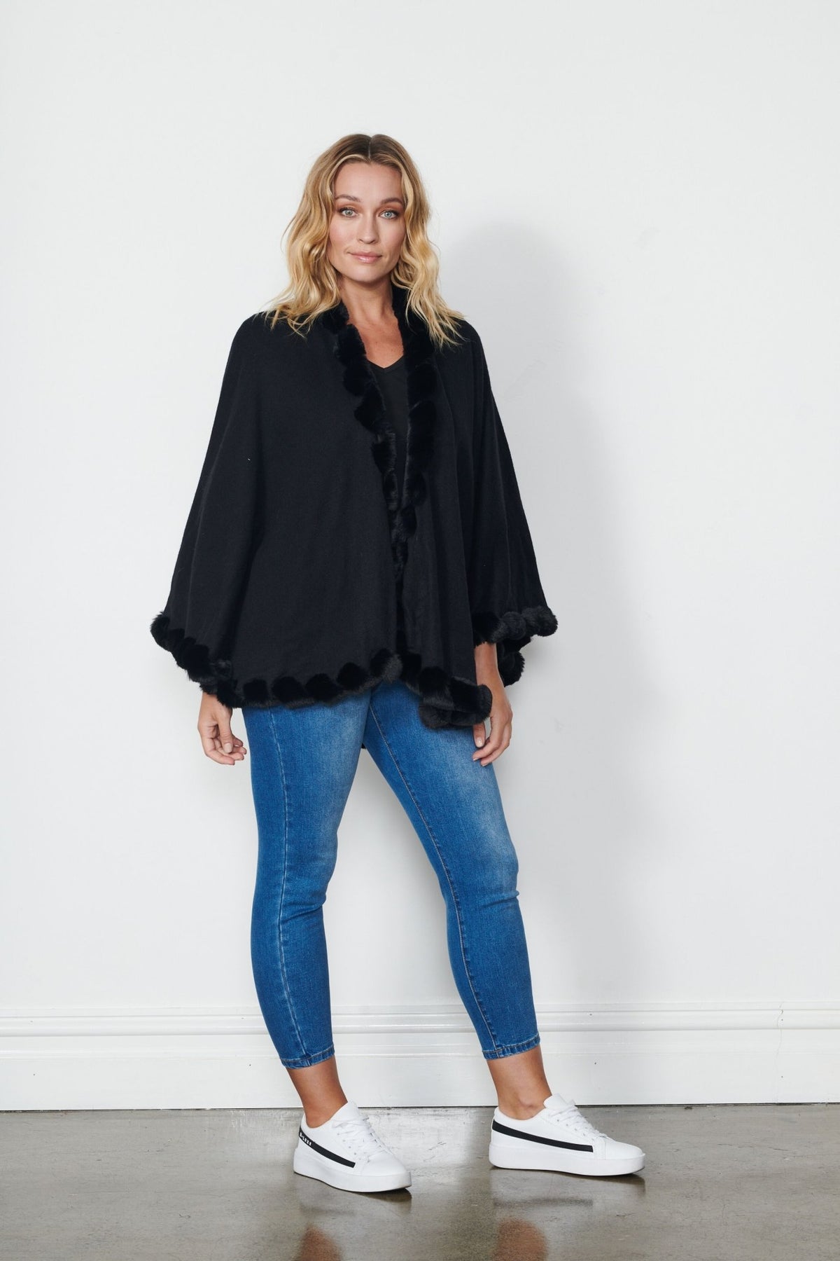 HOLMES AND FALLON_FAUX FUR EDGED WRAP _ _ Ebony Boutique NZ