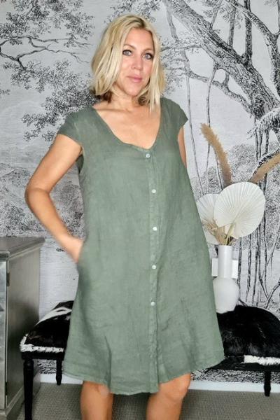 HELGA MAY_FRONT BUTTON DRESS CROWN FOREST _ _ Ebony Boutique NZ