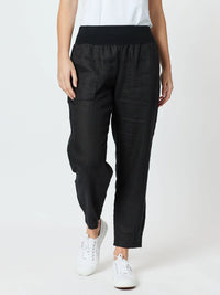 GORDON SMITH_LINEN PANT JERSEY WAIST BLACK _ LINEN PANT JERSEY WAIST BLACK _ Ebony Boutique NZ