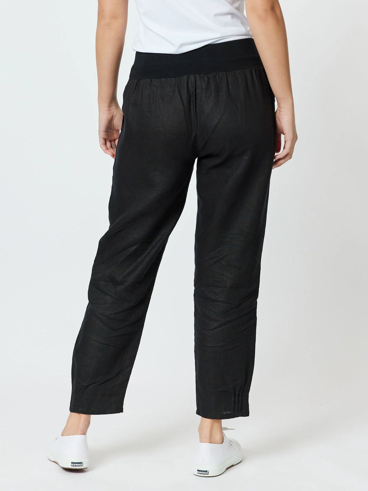 GORDON SMITH_LINEN PANT JERSEY WAIST BLACK _ LINEN PANT JERSEY WAIST BLACK _ Ebony Boutique NZ