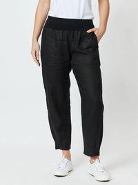 GORDON SMITH_LINEN PANT JERSEY WAIST BLACK _ LINEN PANT JERSEY WAIST BLACK _ Ebony Boutique NZ