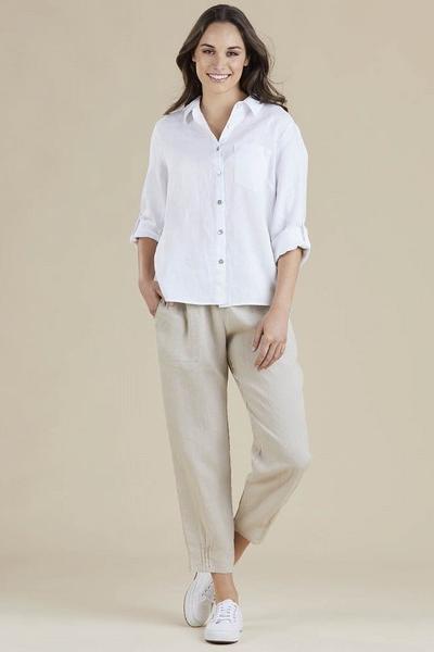GORDON SMITH_LINEN PANT JERSEY WAIST NATURAL _ LINEN PANT JERSEY WAIST NATURAL _ Ebony Boutique NZ
