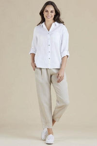 GORDON SMITH_LINEN PANT JERSEY WAIST NATURAL _ LINEN PANT JERSEY WAIST NATURAL _ Ebony Boutique NZ