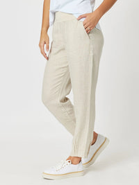 GORDON SMITH_LINEN PANT JERSEY WAIST NATURAL _ LINEN PANT JERSEY WAIST NATURAL _ Ebony Boutique NZ