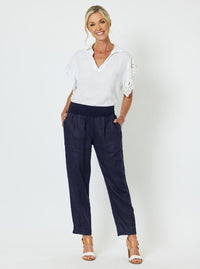 GORDON SMITH_LINEN PANT JERSEY WAIST NAVY _ LINEN PANT JERSEY WAIST NAVY _ Ebony Boutique NZ