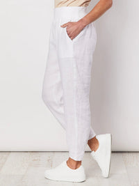 GORDON SMITH_LINEN PANT JERSEY WAIST WHITE _ LINEN PANT JERSEY WAIST WHITE _ Ebony Boutique NZ