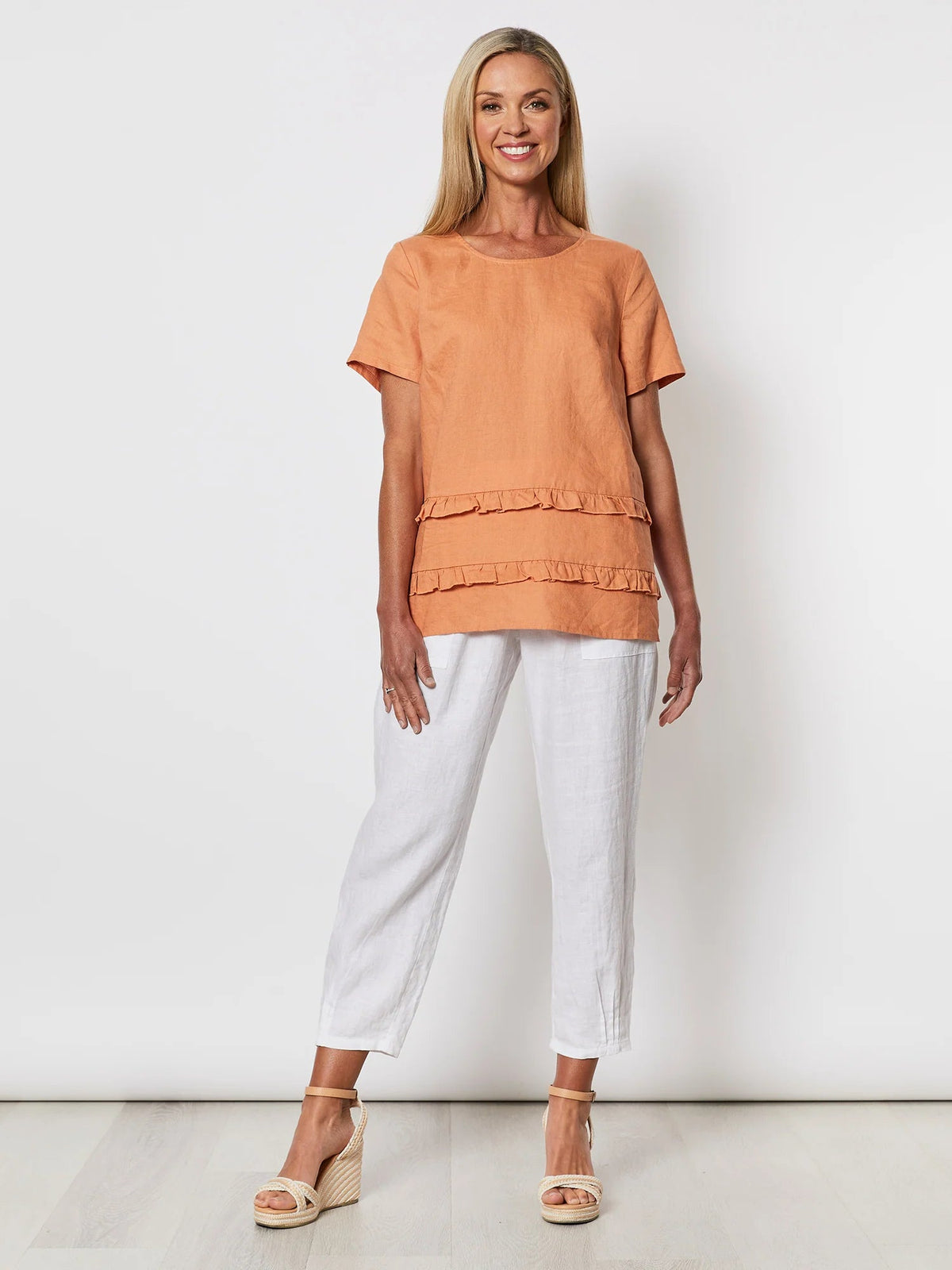 GORDON SMITH_LINEN PANT JERSEY WAIST WHITE _ LINEN PANT JERSEY WAIST WHITE _ Ebony Boutique NZ