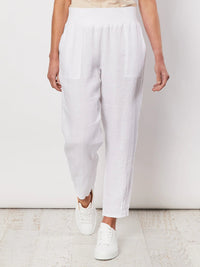GORDON SMITH_LINEN PANT JERSEY WAIST WHITE _ LINEN PANT JERSEY WAIST WHITE _ Ebony Boutique NZ