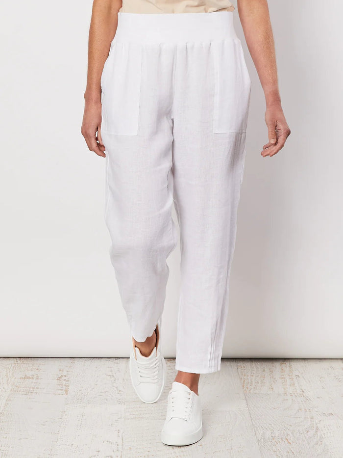 GORDON SMITH_LINEN PANT JERSEY WAIST WHITE _ LINEN PANT JERSEY WAIST WHITE _ Ebony Boutique NZ