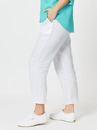 GORDON SMITH_LINEN PANT JERSEY WAIST WHITE _ LINEN PANT JERSEY WAIST WHITE _ Ebony Boutique NZ