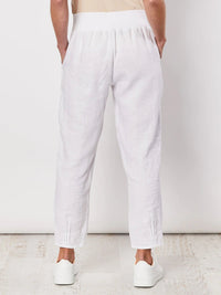 GORDON SMITH_LINEN PANT JERSEY WAIST WHITE _ LINEN PANT JERSEY WAIST WHITE _ Ebony Boutique NZ