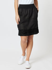 GORDON SMITH_RUFFLE HEM LINEN SKIRT BLACK _ RUFFLE HEM LINEN SKIRT BLACK _ Ebony Boutique NZ