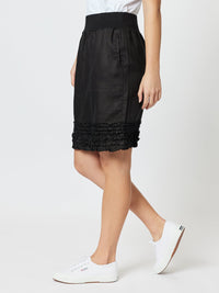 GORDON SMITH_RUFFLE HEM LINEN SKIRT BLACK _ RUFFLE HEM LINEN SKIRT BLACK _ Ebony Boutique NZ