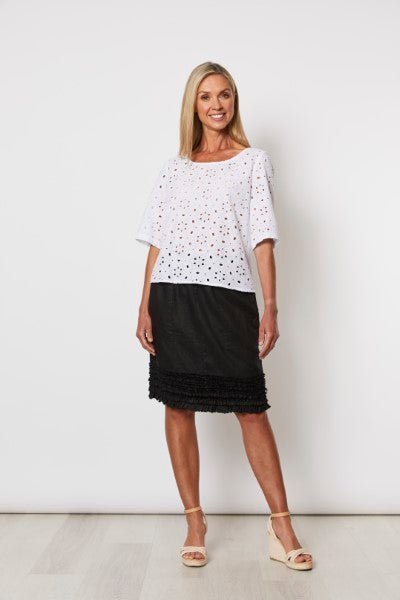 GORDON SMITH_RUFFLE HEM LINEN SKIRT BLACK _ RUFFLE HEM LINEN SKIRT BLACK _ Ebony Boutique NZ