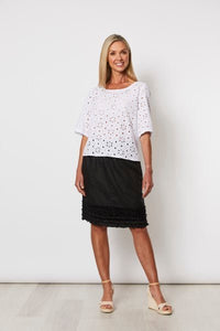 GORDON SMITH_RUFFLE HEM LINEN SKIRT BLACK _ RUFFLE HEM LINEN SKIRT BLACK _ Ebony Boutique NZ