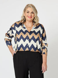 HAMMOCK AND VINE_BELLA PRINT SATIN SHIRT _ BELLA PRINT SATIN SHIRT _ Ebony Boutique NZ