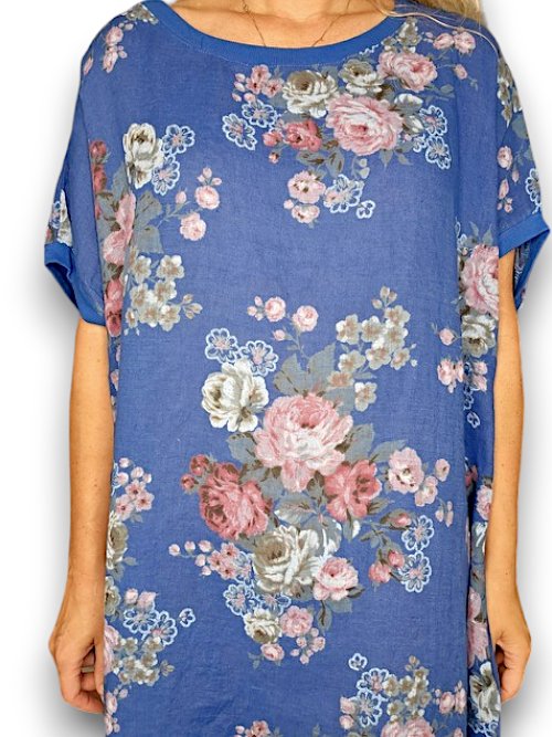 HELGA MAY_ELASTIC HEM DRESS LINEN HIGH TEA COBALT _ ELASTIC HEM DRESS LINEN HIGH TEA COBALT _ Ebony Boutique NZ