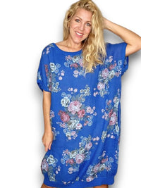 HELGA MAY_ELASTIC HEM DRESS LINEN HIGH TEA COBALT _ ELASTIC HEM DRESS LINEN HIGH TEA COBALT _ Ebony Boutique NZ