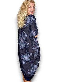 HELGA MAY_ELASTIC HEM DRESS LINEN HIGH TEA NAVY _ ELASTIC HEM DRESS LINEN HIGH TEA NAVY _ Ebony Boutique NZ