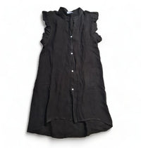 HELGA MAY_FRILL SHOULDER DRESS ASTRID LINEN BLACK _ FRILL SHOULDER DRESS ASTRID LINEN BLACK _ Ebony Boutique NZ