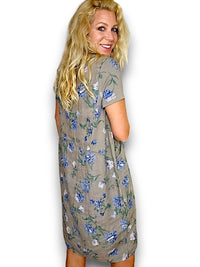 HELGA MAY_JUNGLE DRESS LINEN PETALS OF BLUE MOCHA _ JUNGLE DRESS LINEN PETALS OF BLUE MOCHA _ Ebony Boutique NZ