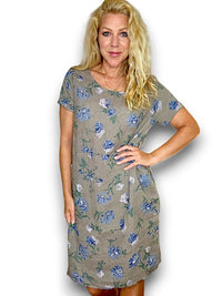 HELGA MAY_JUNGLE DRESS LINEN PETALS OF BLUE MOCHA _ JUNGLE DRESS LINEN PETALS OF BLUE MOCHA _ Ebony Boutique NZ