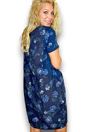 HELGA MAY_JUNGLE DRESS LINEN PETALS OF BLUE NAVY _ JUNGLE DRESS LINEN PETALS OF BLUE NAVY _ Ebony Boutique NZ