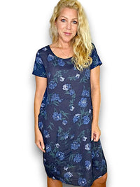 HELGA MAY_JUNGLE DRESS LINEN PETALS OF BLUE NAVY _ JUNGLE DRESS LINEN PETALS OF BLUE NAVY _ Ebony Boutique NZ