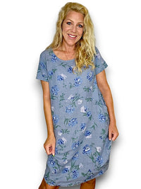 HELGA MAY_JUNGLE DRESS LINEN PETALS OF BLUE PETROL _ JUNGLE DRESS LINEN PETALS OF BLUE PETROL _ Ebony Boutique NZ