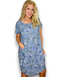 HELGA MAY_JUNGLE DRESS LINEN PETALS OF BLUE PETROL _ JUNGLE DRESS LINEN PETALS OF BLUE PETROL _ Ebony Boutique NZ