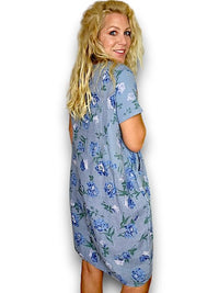 HELGA MAY_JUNGLE DRESS LINEN PETALS OF BLUE PETROL _ JUNGLE DRESS LINEN PETALS OF BLUE PETROL _ Ebony Boutique NZ