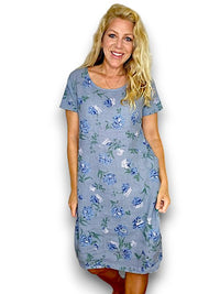 HELGA MAY_JUNGLE DRESS LINEN PETALS OF BLUE PETROL _ JUNGLE DRESS LINEN PETALS OF BLUE PETROL _ Ebony Boutique NZ