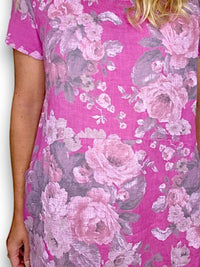 HELGA MAY_JUNGLE DRESS LINEN SCARLETT ROSE BERRY PINK _ JUNGLE DRESS LINEN SCARLETT ROSE BERRY PINK _ Ebony Boutique NZ