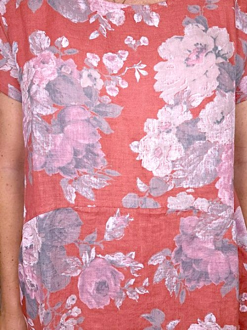 HELGA MAY_JUNGLE DRESS LINEN SCARLETT ROSE BRICK _ JUNGLE DRESS LINEN SCARLETT ROSE BRICK _ Ebony Boutique NZ