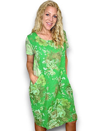 HELGA MAY_JUNGLE DRESS LINEN SCARLETT ROSE BRIGHT GREEN _ JUNGLE DRESS LINEN SCARLETT ROSE BRIGHT GREEN _ Ebony Boutique NZ