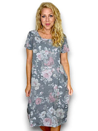 HELGA MAY_JUNGLE DRESS LINEN SCARLETT ROSE GREY _ JUNGLE DRESS LINEN SCARLETT ROSE GREY _ Ebony Boutique NZ