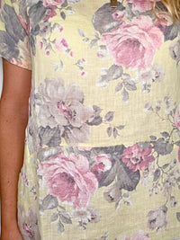 HELGA MAY_JUNGLE DRESS LINEN SCARLETT ROSE LEMON _ JUNGLE DRESS LINEN SCARLETT ROSE LEMON _ Ebony Boutique NZ