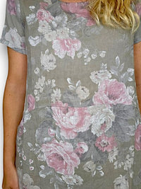 HELGA MAY_JUNGLE DRESS LINEN SCARLETT ROSE MOCHA _ JUNGLE DRESS LINEN SCARLETT ROSE MOCHA _ Ebony Boutique NZ