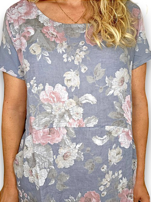 HELGA MAY_JUNGLE DRESS LINEN SCARLETT ROSE PETROL _ JUNGLE DRESS LINEN SCARLETT ROSE PETROL _ Ebony Boutique NZ