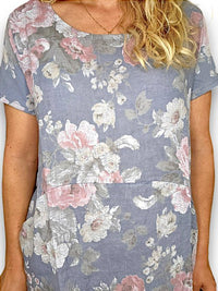 HELGA MAY_JUNGLE DRESS LINEN SCARLETT ROSE PETROL _ JUNGLE DRESS LINEN SCARLETT ROSE PETROL _ Ebony Boutique NZ