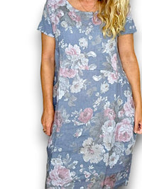 HELGA MAY_JUNGLE DRESS LINEN SCARLETT ROSE PETROL _ JUNGLE DRESS LINEN SCARLETT ROSE PETROL _ Ebony Boutique NZ