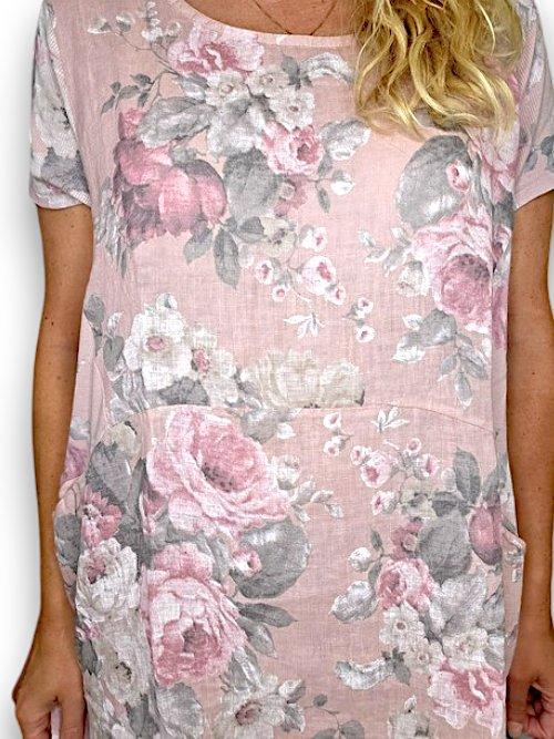 HELGA MAY_JUNGLE DRESS LINEN SCARLETT ROSE SOFT PINK _ JUNGLE DRESS LINEN SCARLETT ROSE SOFT PINK _ Ebony Boutique NZ